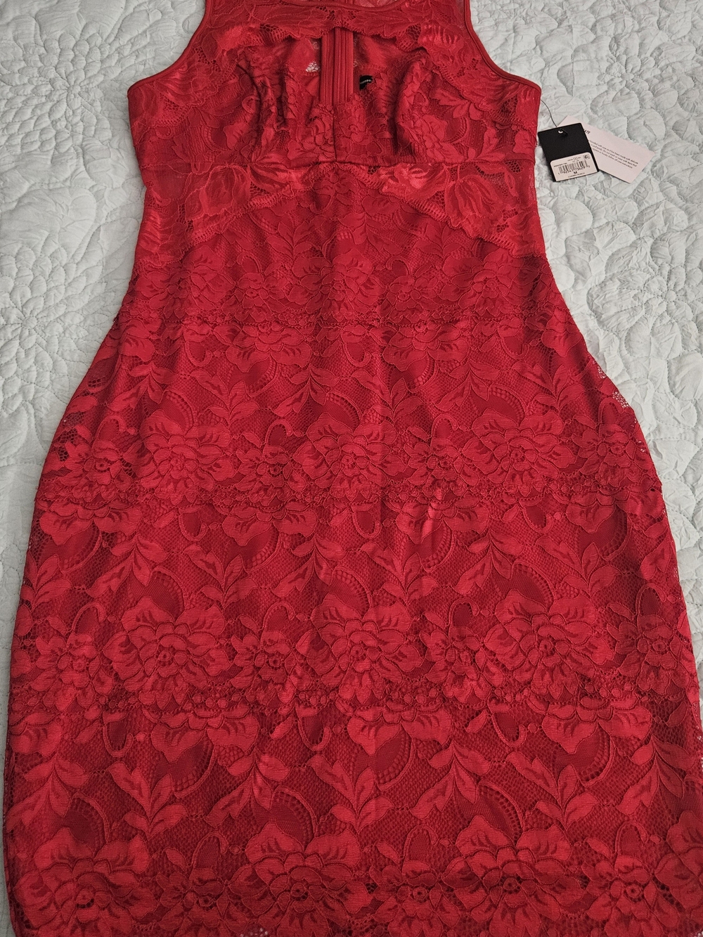 GUESS Red Lace Dress  and features a distinctive sweetheart